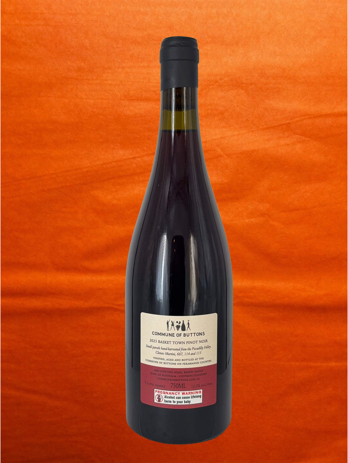 Commune of Buttons 2023 Basketrange Pinot Noir back label