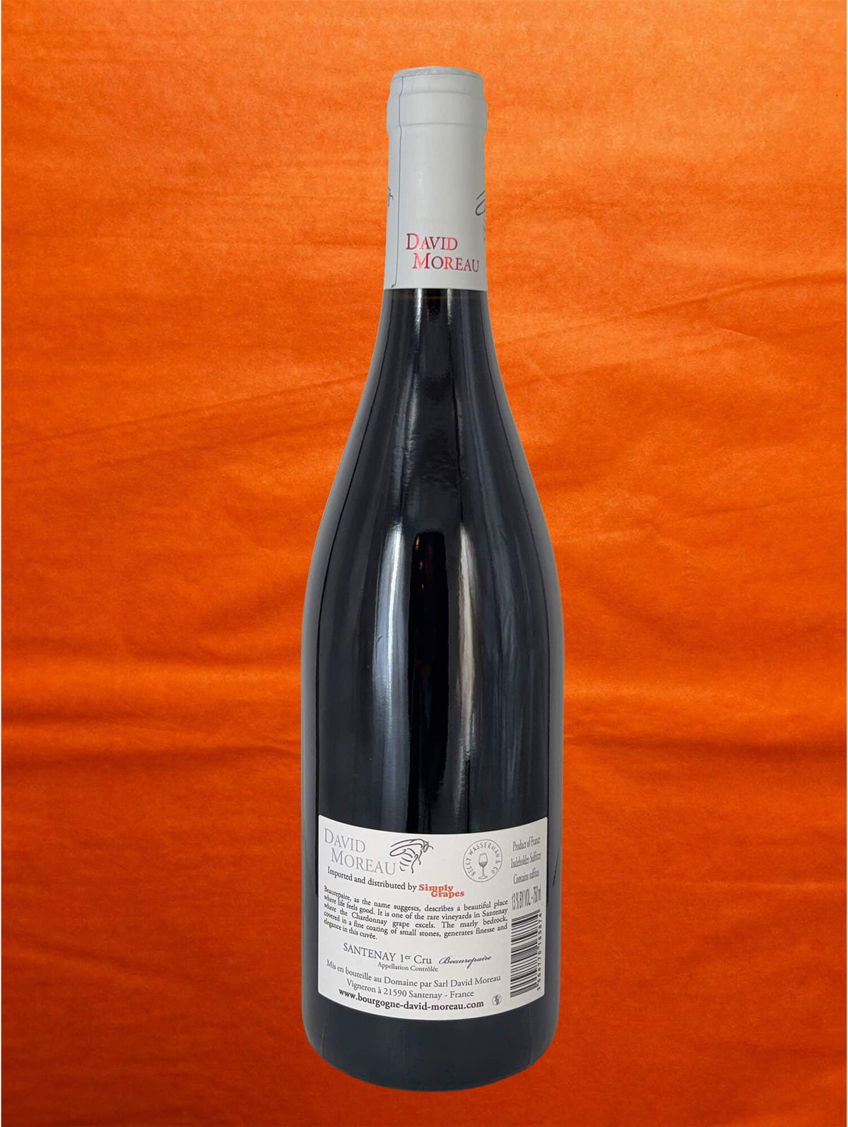 David Moreau 2023 Santenay 1cru Rouge 'Beaurepaire' back label