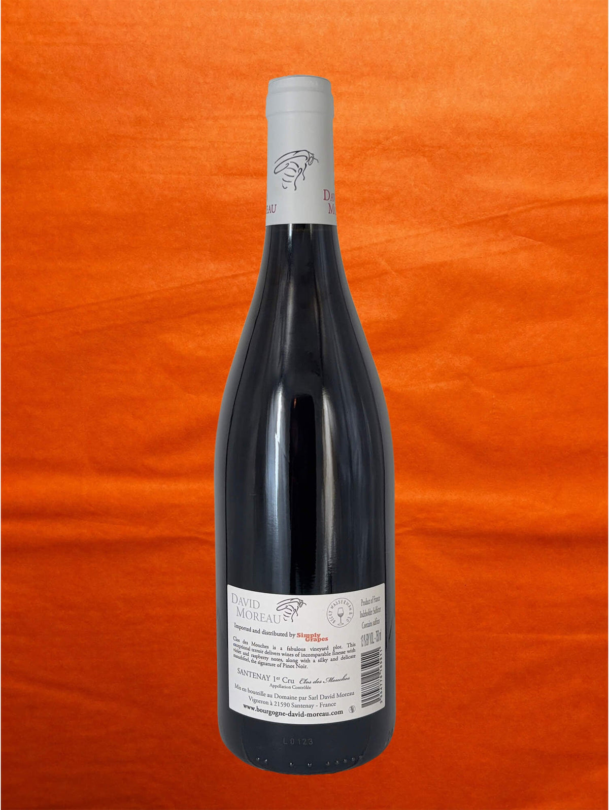 David Moreau 2023 Santenay 1cru Rouge 'Clos des Mouches' back label