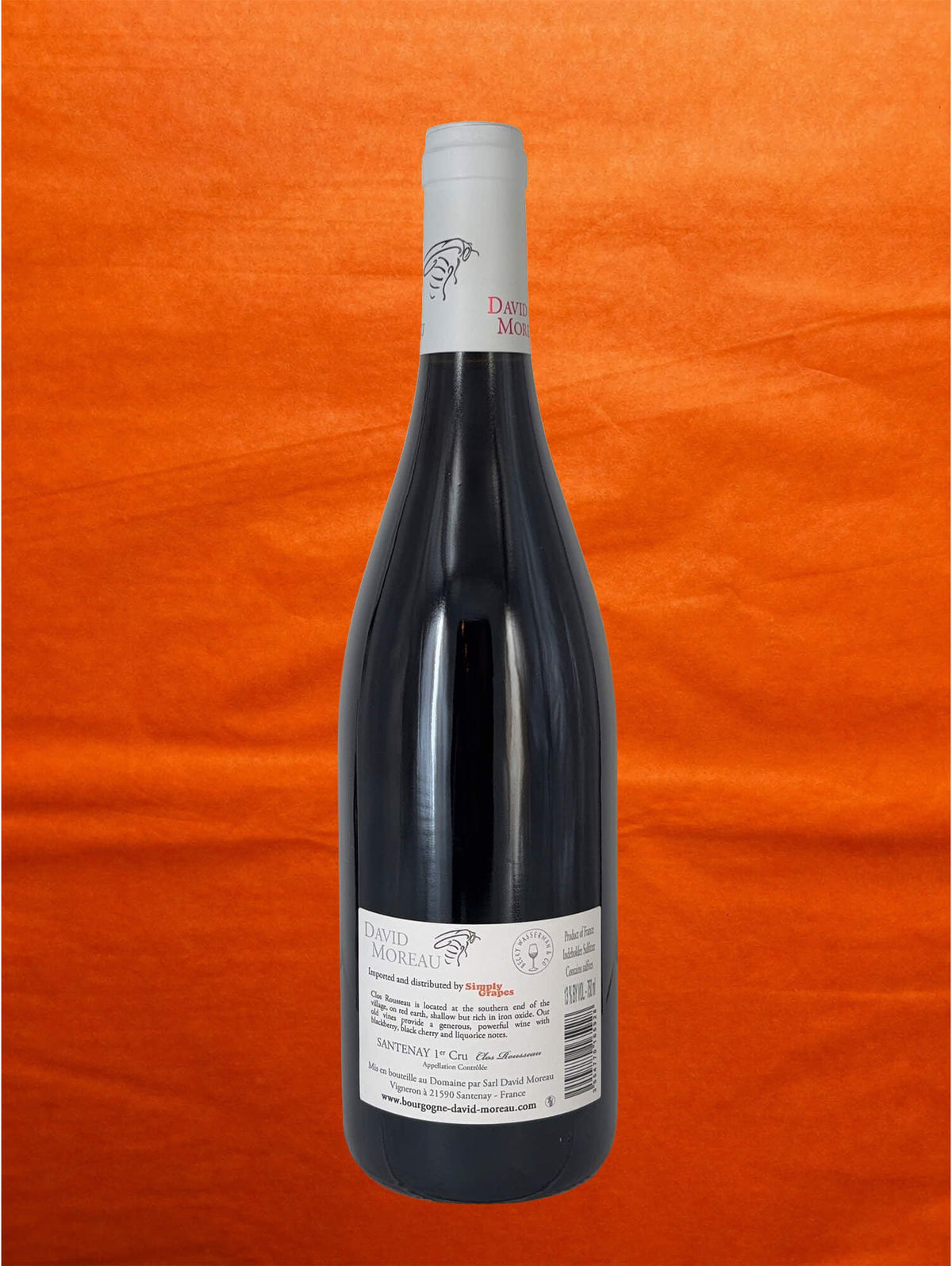David Moreau 2023 Santenay 1cru Rouge 'Clos Rousseau' back label