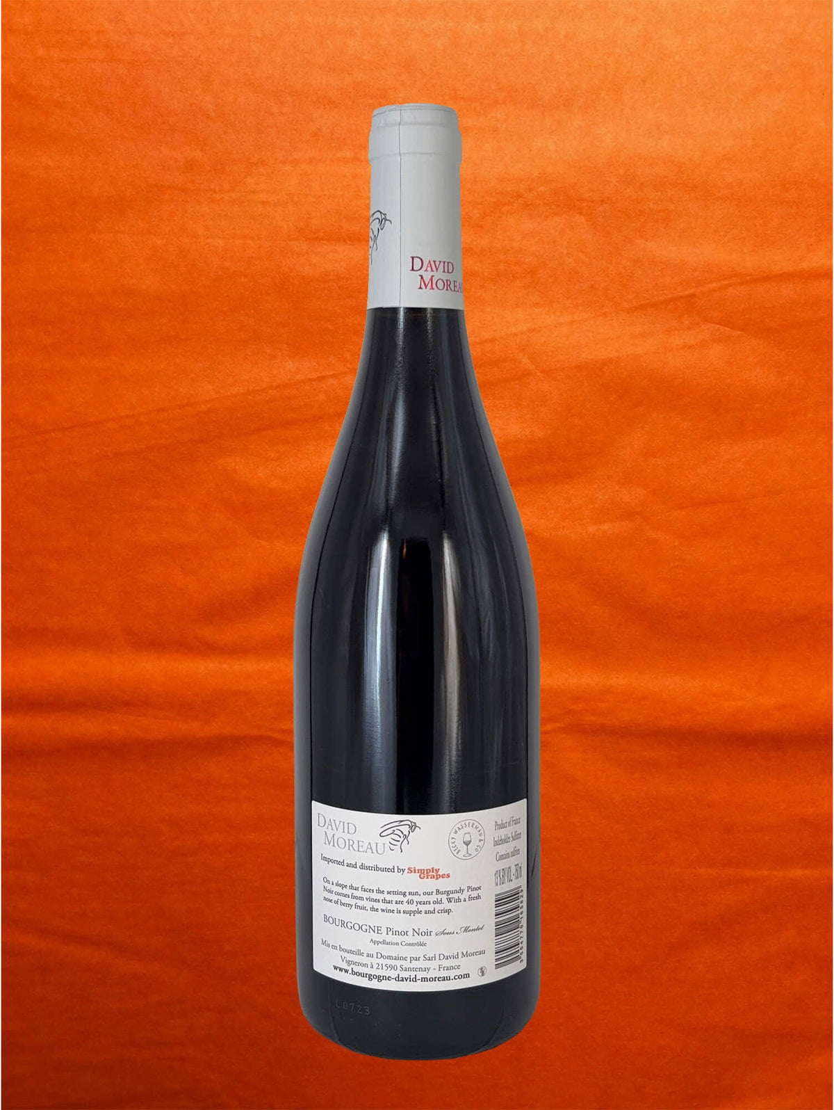 David Moreau 2023 Bourgogne Rouge 'Sous Montot' back label